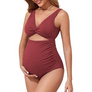 Century Star Maternity Swimsuit One Piece Women's SMALL High Waist Deep Red NEW!
